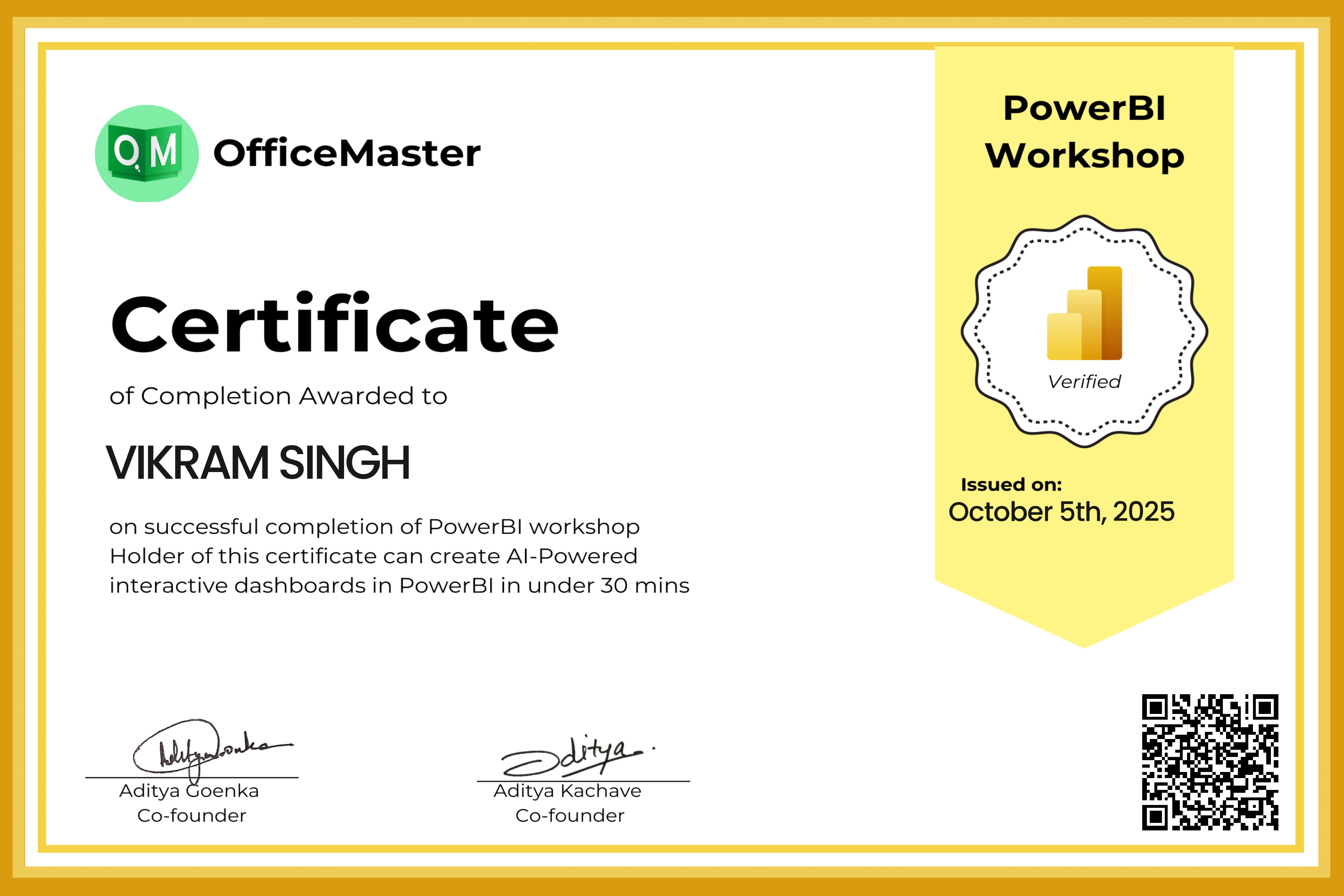 Power BI workshop certificate
